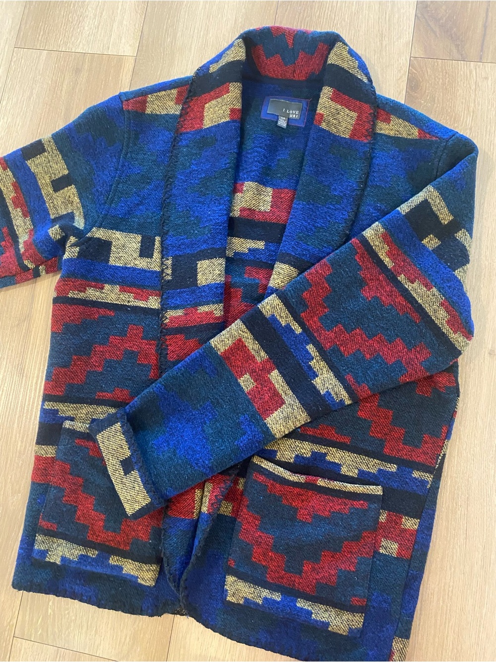 I Love H81 Vintage Southwestern Aztec Geometric Open Front Shawl Cardigan